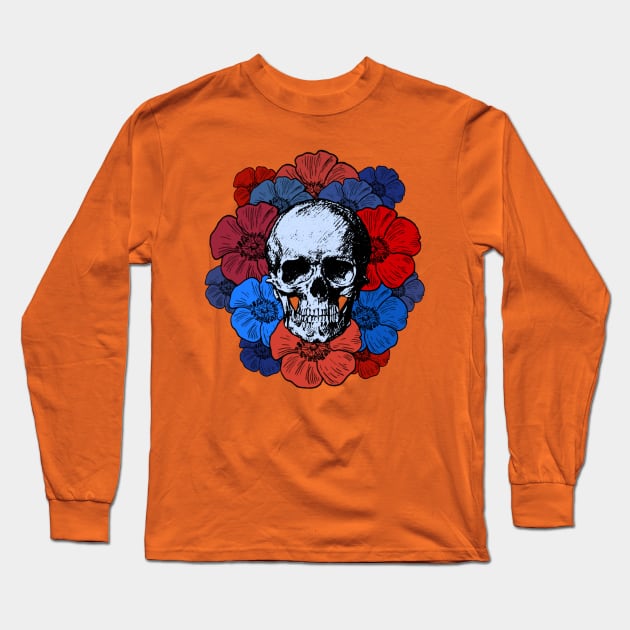 Skull and Flowers Long Sleeve T-Shirt by LefTEE Designs